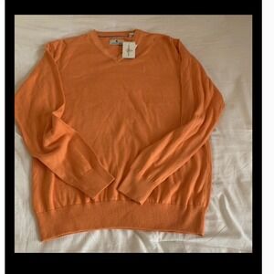 Southern Pines V Neck Sweater Orange Cotton Blend Men's Size L G